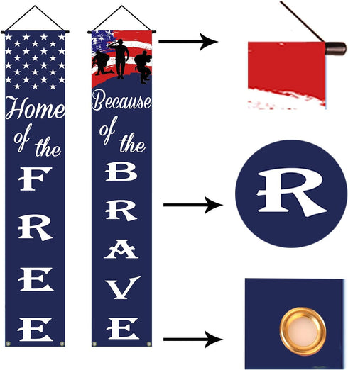 American Flag Soldier Porch Sign Banners - Patriotic Decoration for Memorial Day, 4th of July, Veterans Day, Labor Day