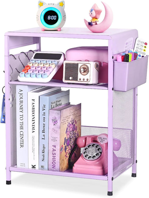 19in 3-Tier 3 ECOLOVI Kids Nightstand High for Floor Beds, Metal Small Bedside Table with Adjustable Storage Shelf