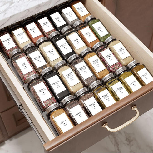 400 Minimalist Spice Labels, Preprinted Stickers Booklet, Black Text on White Waterproof Matte Backing