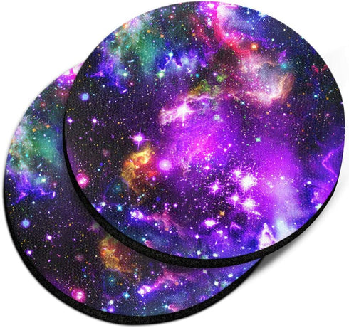 Purple Marvel Nebula Galaxy Design ROUND Fabric Felt Neoprene Car Coasters for Drinks, 2pcs Set