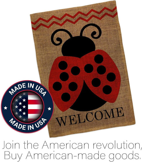 Welcome Ladybug Burlap Garden Flag - Double-Sided 12.5 x 18 Yard Decorations for Springtime Insect Wildlife