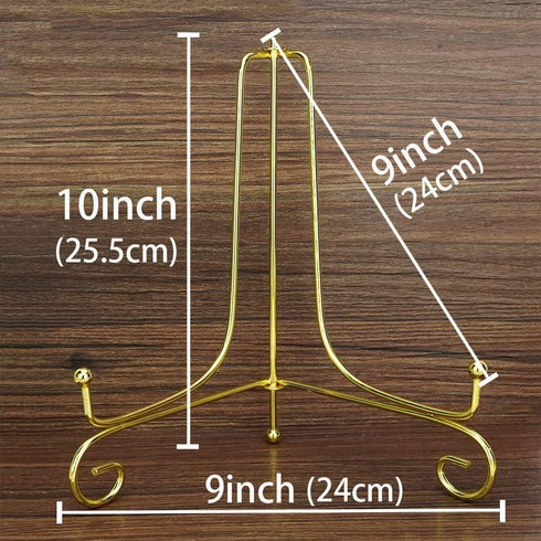 Artliving Gold Metal Plate Stands for Display - 10-Inch Adjustable Easel Holders for Plates, Frames, Cookbooks (2-Pack)