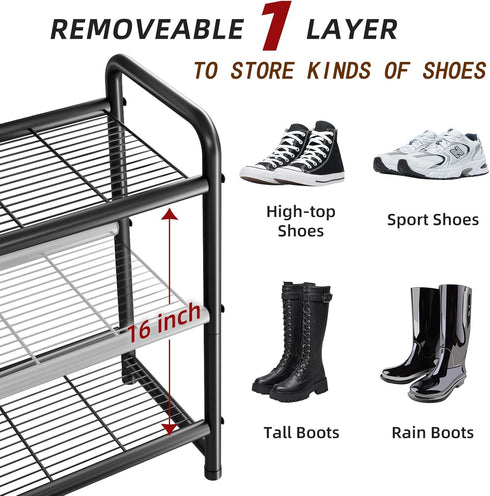 3-Tier Closet Ekisemio Long Metal Shoe Rack, Wide Stackable Shoe Organizer for & Entryway, with Sturdy Wire Grid