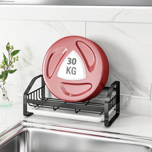 Sink Caddy, Sponge Holder for Kitchen Sink, 304 Stainless Steel Organizer with Removable Drain Tray (Black)