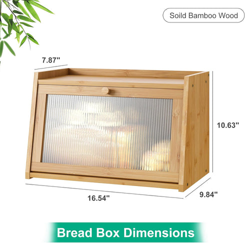 kiplant Counter, Bread Box for Kitchen Large Bamboo Bread Storage Container with Wavy Arcylic Door, Bamboo Wooden