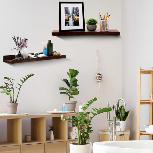 2 Set Storage(12",Walnut Suzile Pcs Scalloped Shelves Wall Floating Shelves for Room, Bathroom, Bedroom, Cute Room