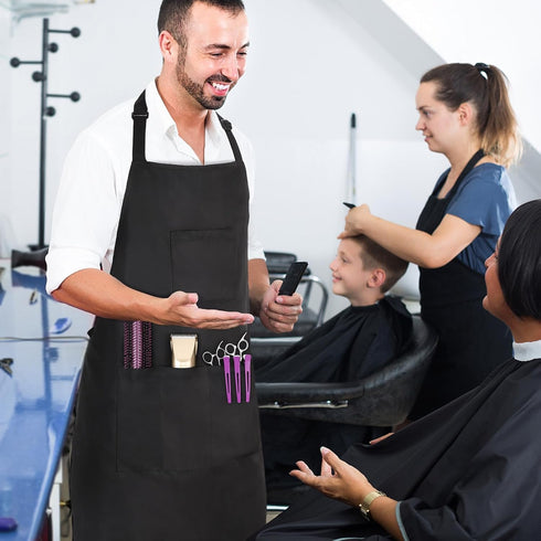 4 34 Inch Noverlife Hair Stylist Apron with Pockets, Hair Resistant Long Hairdresser Aprons w/Adjustable Strap