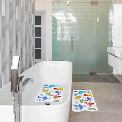 GDV Extra Large Baby Bath Mat for Tub, 40 X 16 Inch Non-Slip Cartoon Kids Bath Mat with Suction Cups & Drain Holes