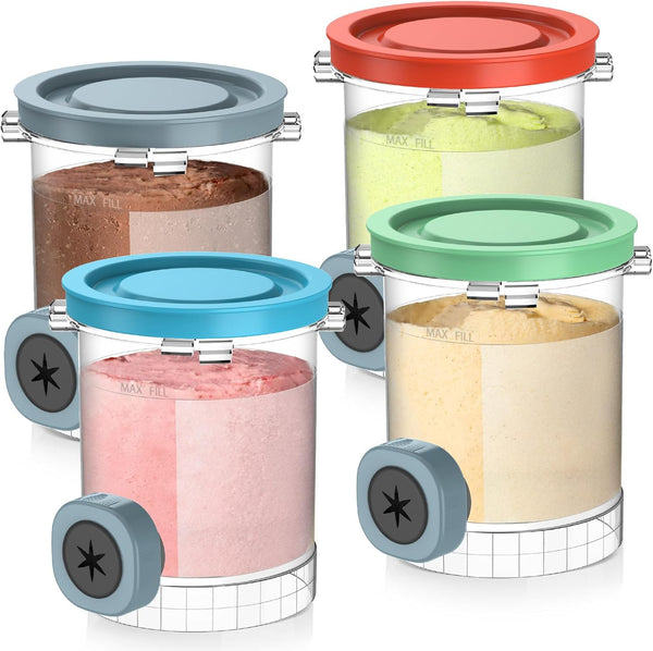 QVN 4 Pack for Ninja Swirl Pints, Creami Containers Compatible with NC700 Series