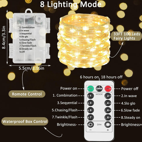 Beieverluck 10 Pack 33FT 100 LED Fairy Lights Battery Operated Fairy Lights with Remote and Timer Waterproof String