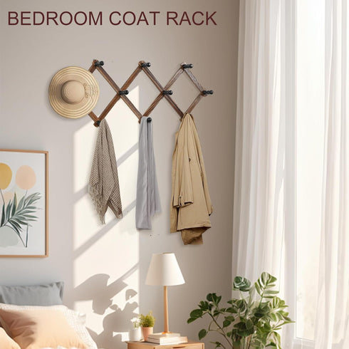 WGFKVAS 2 Pack Accordion Hat Rack for Wall, Expandable Wooden Coat Rack with 10 Peg Hooks for Hats and Coats