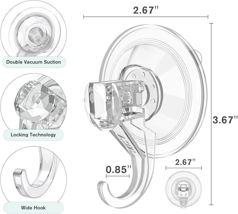 VIS'V Wreath Hanger, Large Clear Heavy Duty Suction Cup Hooks, 22 LB Removable for Halloween Christmas Wreath