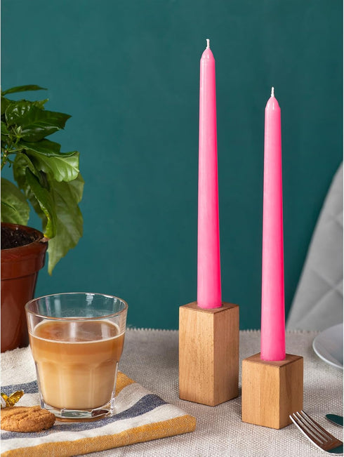 CANDWAX 8 inch Pink Taper Candles - Set of 4 Dripless and Smokeless Unscented Slow Burning Candle Sticks