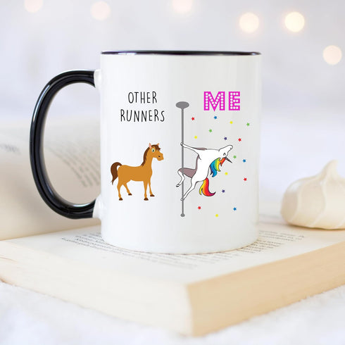 YouNique Designs 11 Ounces Running Coffee Mug, Unicorn Mug, Gifts for Women, Half Marathon Runners (Black Handle)