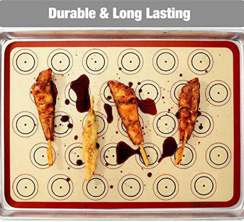 Macaron Silicone Baking Mat - Set of 2 Non Stick Silicon Macaroon Baking Sheet Cookie Liner (Red)
