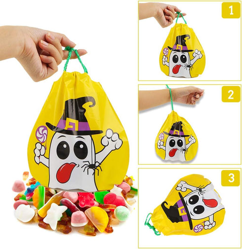 CCINEE 24pcs Drawstring Goody Bags - 12 Styles Halloween Treats Bags for Kids' Trick or Treat Party