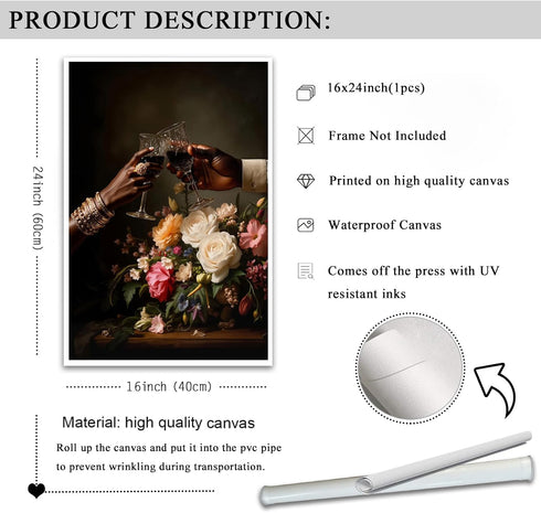 RIJDOJLK 16x24inch Black Couple Canvas Wall Art African American Man and Woman Poster Black Love Wall Art Bouquet