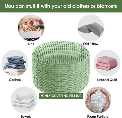 HOMBYS Unstuffed Ottoman Pouf Cover,Round Faux Fur Foot Stool, Fuzzy Chair, Floor Bean Bag(No Filler),Foot Rest