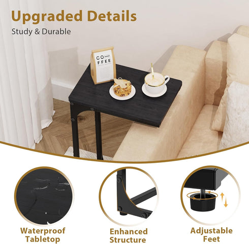 Set 2, Narrow C Shaped End Tables Living Room TV Trays of Small Thin Modern Side Table Skinny Slide Under Couch Tray