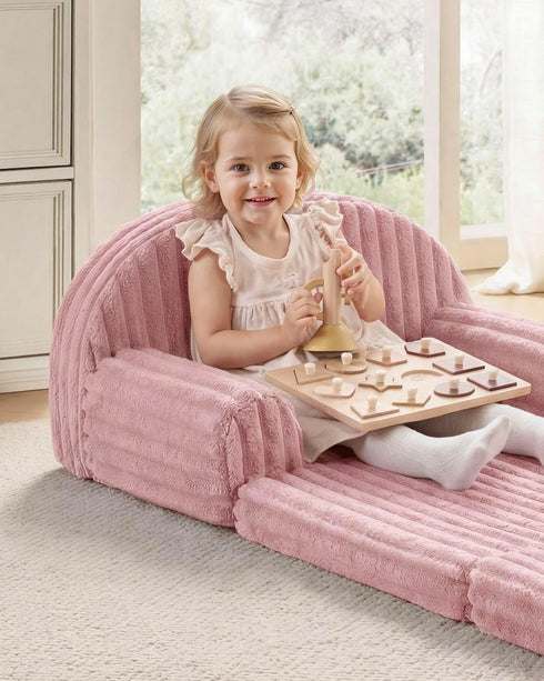 2-in-1 Blissful Diary Toddler Couch, Comfy Toddler Chair & Lounger, Soft Flannel Fleece Kids Couch Sofa for Old Girls