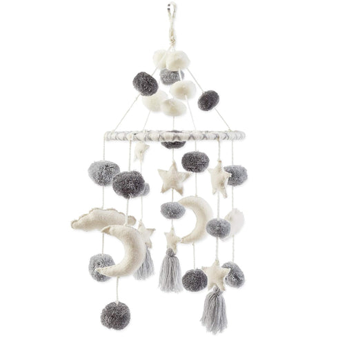 Mud Pie Pom Pom Stars and Clouds Celestial Crib Mobile - White