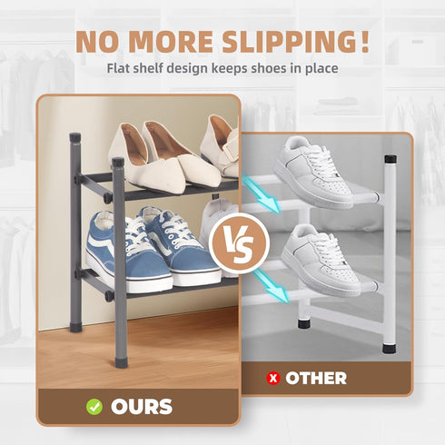 8 Closet, 2 STORAGE MANIAC Expandable Shoe Rack, Pairs Stackable Small Shoe Rack, Metal Adjustable Shoes Organizer
