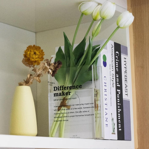 BuyCard Clear Acrylic Book Vase for Flowers, Transparent Flower Vase for Home Decor, Simplicity Bookshelf Decor, Unique