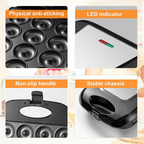 Mini Donut Maker Machine for Home, 16-Hole Electric Doughnut Maker with Non-Stick Surface, Black