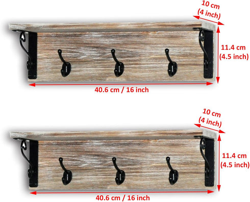Spiretro Wall-Mounted Coat Hook Rack with Shelf - Set of 2, Rustic Wood Grey Organizer