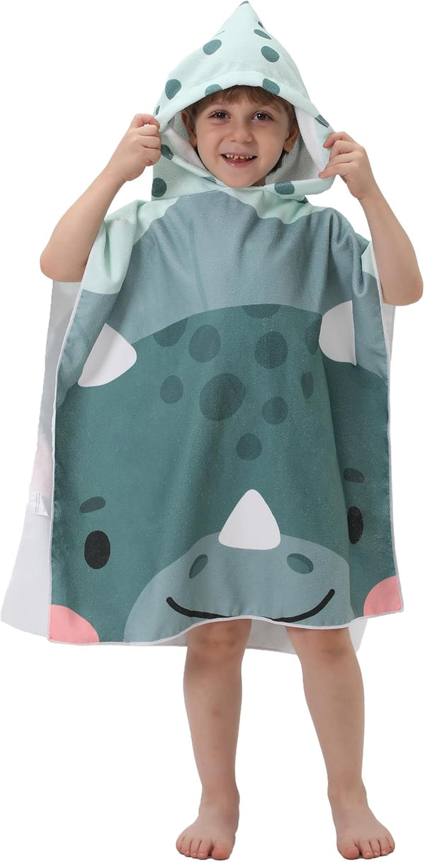 Soft and Absorbant Kids Beach Towel Poncho Cute Stylish Cartoon Hippo Print