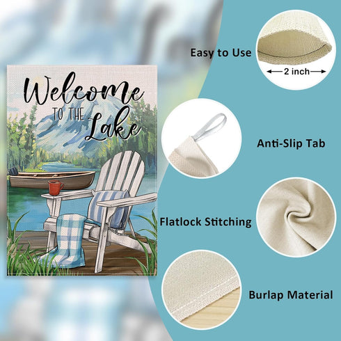 Welcome To The Lake Adirondack Chair Decorative House Flag, Spring Summer Lakehouse Boat Garden Yard Decor 28 x 40