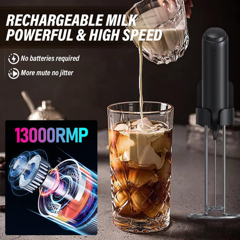 Rechargeable Handheld Milk Frother for Coffee, Electric Whisk with Wall Mounted Stand for Lattes, Hot Chocolate