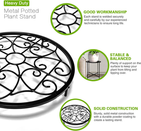 Aonagi 15" 2 Pack 11" 100lbs, Tall Metal Plant Stand, Wide Round Plant Stand for Flower Pots Up to Rustproof Iron Plant