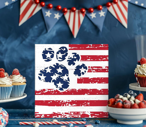 JXREQ Patriotic Red White and Blue Dog Paw Desk Decor for 4th of July, Independence Day Tiered Tray Decor