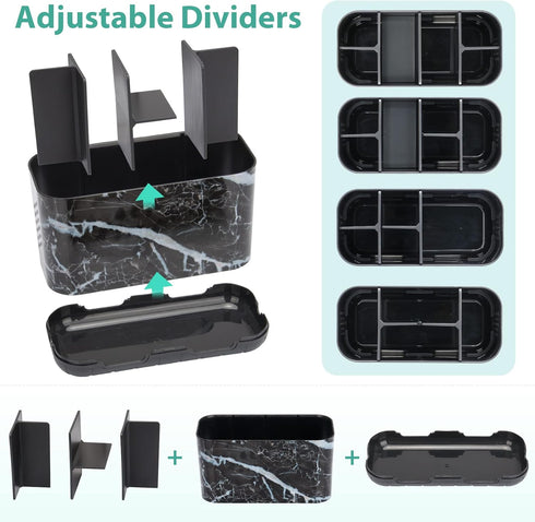 Boperzi Black Toothbrush Holder, Detachable Anti-slip Marble Organizer for Bathroom Countertop with Drainage Holes