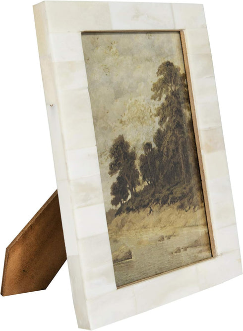 Creative Co-Op White Resin Photo Frame with Beige Accents - Holds 5" x 7" Photo