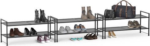 2-Tier Simple Houseware Stackable Mesh Shoe Rack, Black