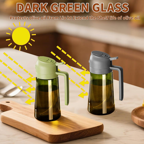 2PCS 16oz/470ml SWEET VIEW Olive Oil Dispenser and Oil Sprayer Glass Light-Proof Oil Pourer for Kitchen Air Fryer