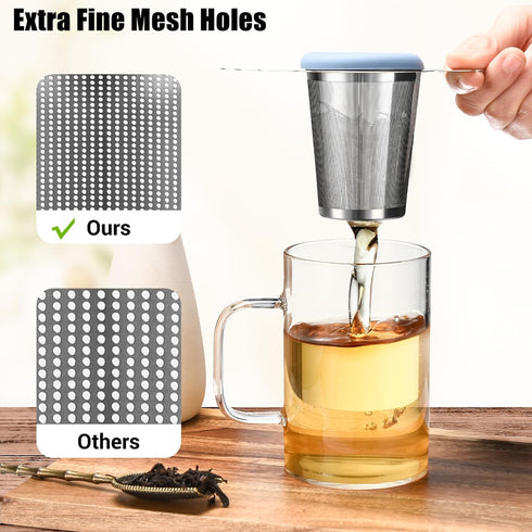 2 Pack Tea Infusers Strainers with Lid/Drip Tray for Loose Leaf Tea, 304 Stainless Steel Tea Filter