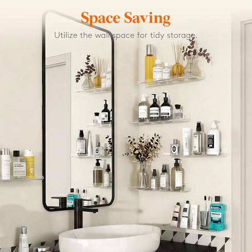 14" 4 Pack Lifewit Floating Shelves for Bathroom, Acrylic Wall Organizer for Perfume, Makeup, Figures, Nail Polish