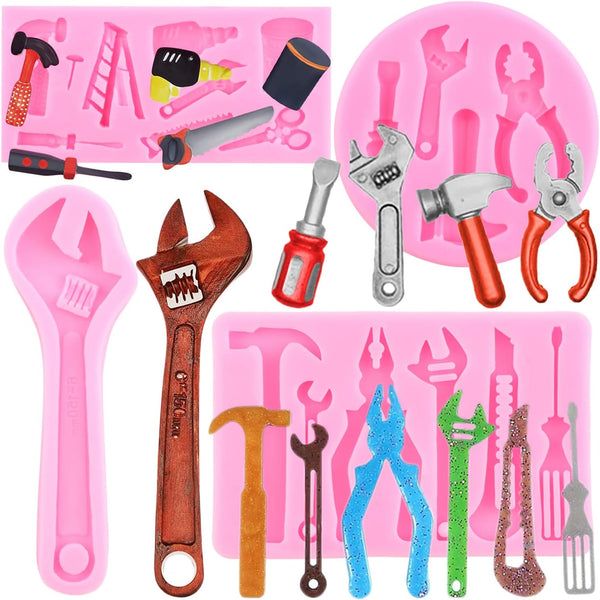 ZiXiang Construction Tools Fondant Silicone Molds, Hand Tools Chocolate Mold Set of 4 for Cake Decoration