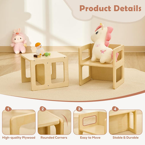1-3, Natural2pcs FUNLIO Height Adjustable Montessori Weaning Chair for Age Quality Solid Wooden Chair