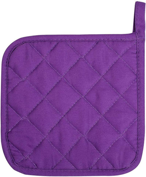 100% Cotton Potholders - Everyday Basic Terry Pot Holder Set for Cooking and Baking, Heat Resistant, Set of 6 Grape