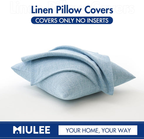 MIULEE Pack of 2 Decorative Linen Burlap Pillow Covers - Coastal Farmhouse Boho Accent Pillowcases 16x16 Inch Light Blue