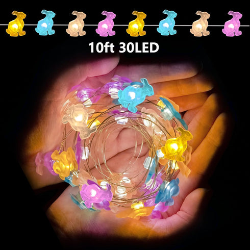 8 EXF Easter Decorations Bunny Pastel Fairy Lights, Battery Operated with Remote & Modes & Timer, Waterproof Easter