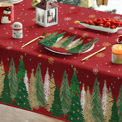 60140 Inch Horaldaily Christmas Tablecloth Rectangular, Christmas Trees Red Washable Table Cover for Party Picnic