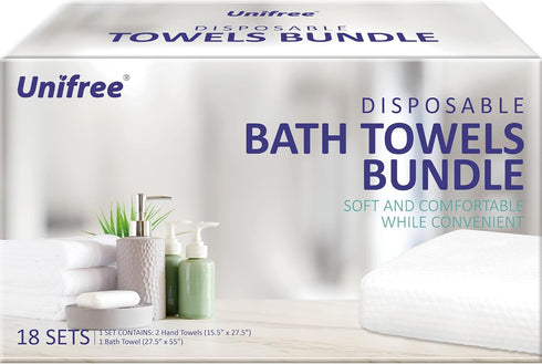Unifree Disposable Towels Bundle,1 Bath Towel with 2 Hand Towels,18 Sets
