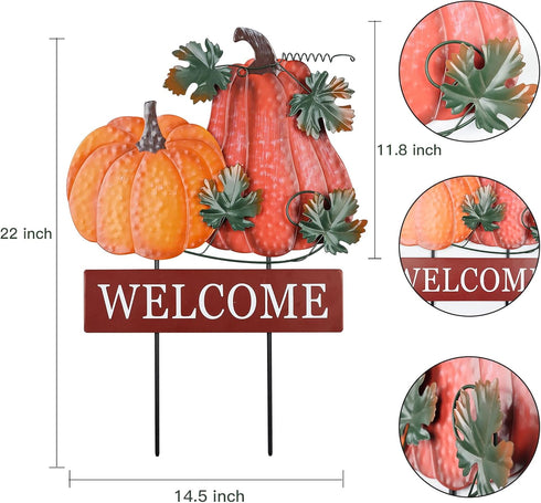 YEAHOME Fall Decorations, 22" Decorative Garden Stakes with 2 Pack Pumpkin Welcome Sign for Outdoor Yard Decor