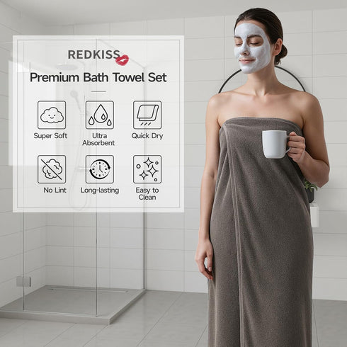 6 Set 100% Set 700 Sets 2 2 2 REDKISS Piece Brown Bath Towels Cotton Towels for Bathroom, Hotel Collection | GSM