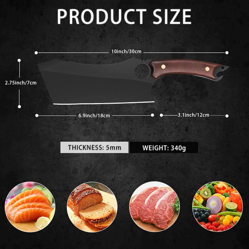 Dream Reach 6.9 Inch Black Meat Cleaver, High Carbon Steel Boning Knife with Sheath Gift Box and Bottle Opener